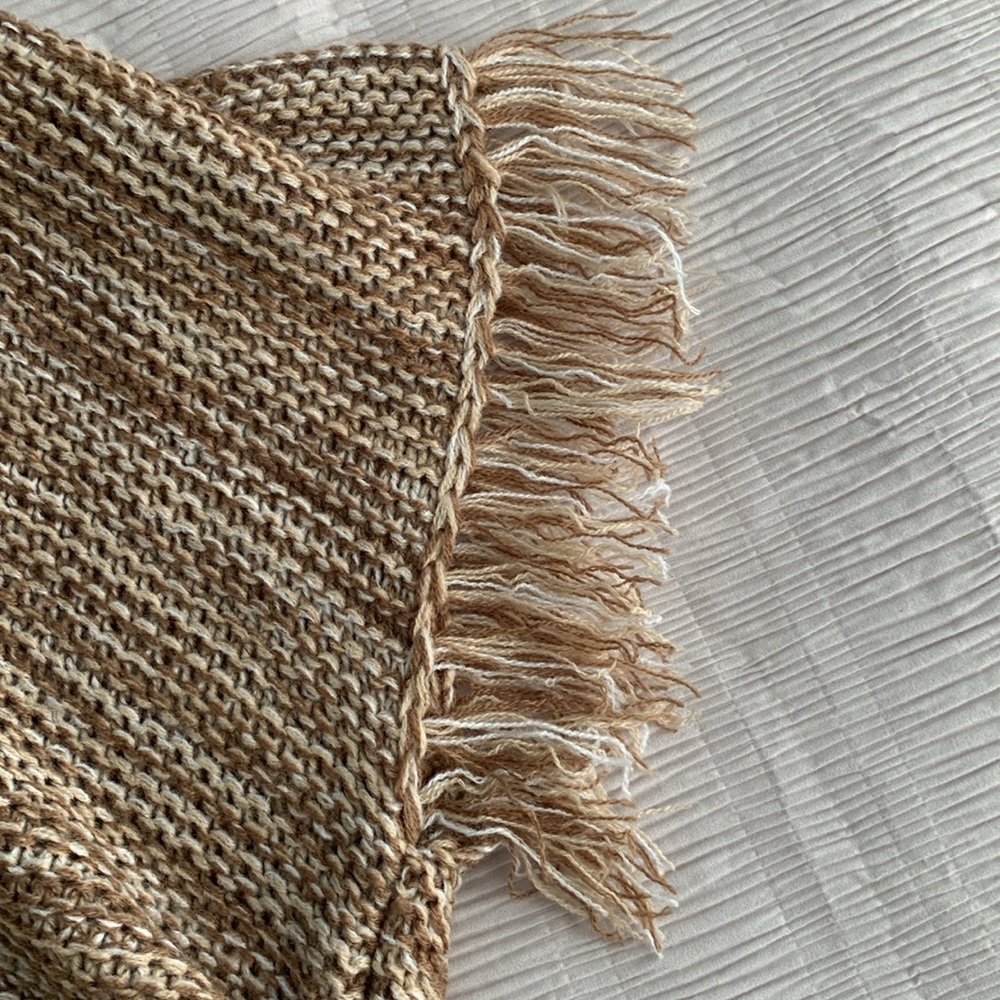 LINDA ANDERSON Women’s Tan/Ivory Fringe Sweater Knit Kimono‎ Oversized S-L - Picture 10 of 15